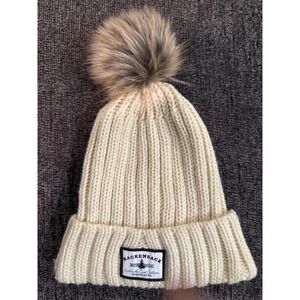 Women's Cozy Knit Ivory One Size Faux Fur Pom Beanie Hat